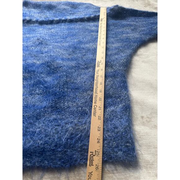 Vintage Mohair Wool Sweater blue collared Bohemian fuzzy warm bat wing sleeve - Picture 5 of 16